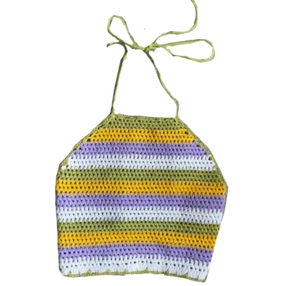 Brand New Multi-Coloured Striped ZARA CROCHETED HALTER TOP - Picture 7 of 13